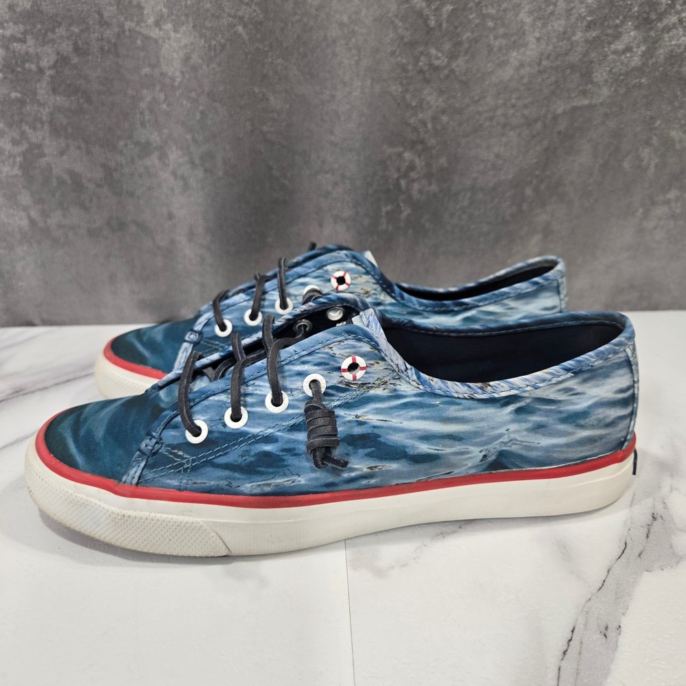 Sperry Jaws CVO Sneakers Womens 8.5 Blue Water Graphic Canvas Boat Shoes Novelty - Picture 3 of 10